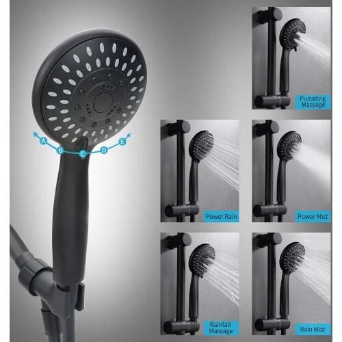 Bathroom Accessories Spray Paint Matte Black Frosted Five-Function Spray Massage Water-Saving Pressurized Handheld Shower Nozzle