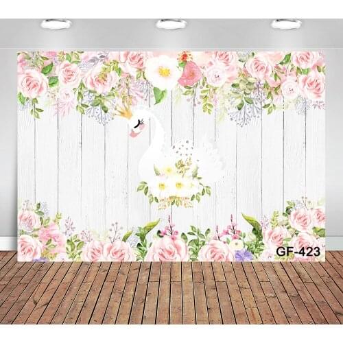White Swan Themed Baby Shower Backdrop Flowers Rose Newborn Birthday Party Photo Background Girl Children Photocall