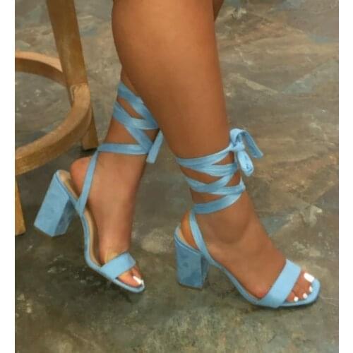 2020 Banquet Blue Sandals Ladies New Spring Cross Strap 8CM High Heel Sexy Women Sandals Outdoor Wild Fashion Casual Slippers