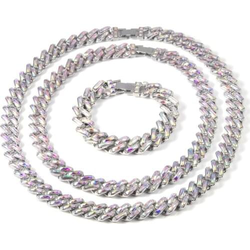 Iced Out Chain Hip Hop 15MM Necklace Charms Jewelry Gold Silver Color Rhinestone CZ Clasp Gradient Choker Bling Rapper Jewelry