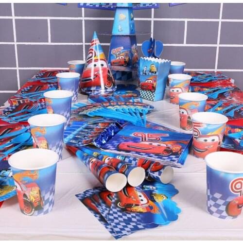 Disney Car Lightning McQueen Disposable Tableware Tablecloth Plate Cup Banner Baby Happy Birthday Party Supplies Decoration Set