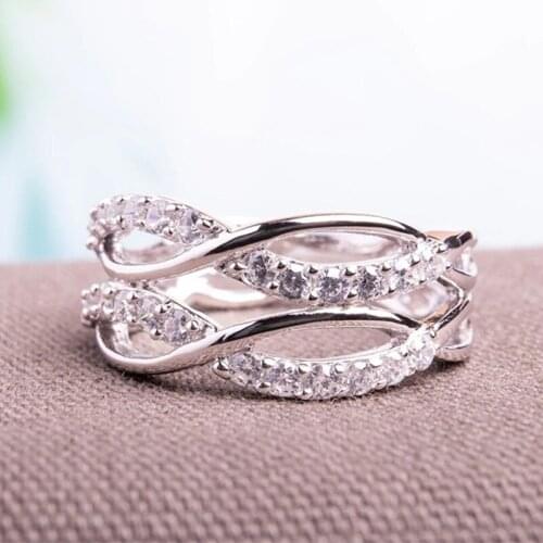 Elegant Silver Plated Infinity Rings for Bridal Rings Wedding Jewelry Super Flash Bling Crystal Zircon Rings Anniversary Jewelry