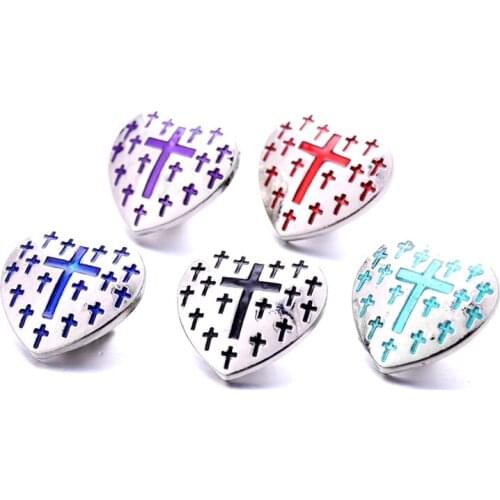 Enamel Cross Meatl Heart 18mm Ginger Snap Button Jewelry Making DIY Snap Button Bracelet Necklace Jewelry for Women Wholesale