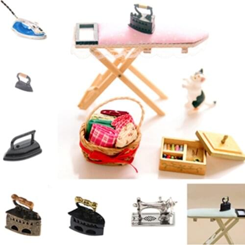 Hot 1:12 Mini Sewing Machine Iron Board Simulation Home Furniture for Girl Doll House Decoration Dollhouse Miniature Accessories