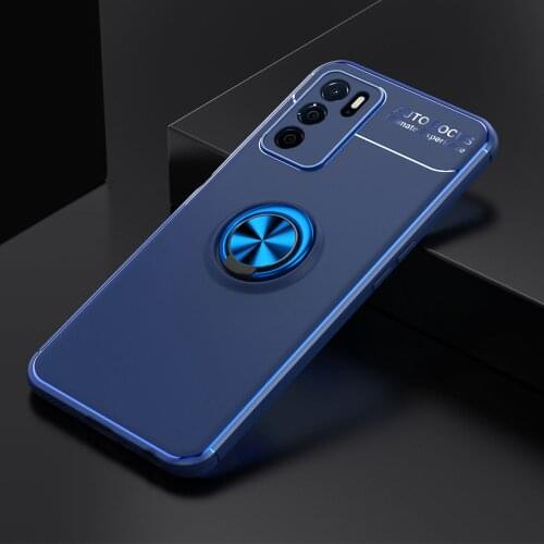 KEYSION Shockproof Phone Case for OPPO A16 Reno6 Z 5G Soft Silicone Metal Ring Stand Back Cover for Realme Q3 Pro 5G Q3i