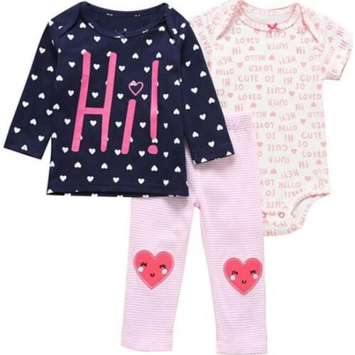 3 PCS SETS Infant Baby Boy Girl Clothes Long sleeve Tops+Short Sleeve Bodysuit+Pants Newborn Bebe Kid Clothing Pajamas Sleepwear