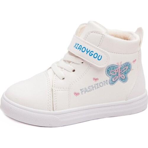 Children White Shoes Girls High Shoes PU Leather Sports Casual For Baby Child Fashion Kids Sneakers Size 25-36