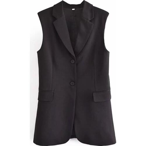 MESTTRAF Women 2021 Fashion Solid Single-Breasted Loose Suit Vest Sleeveless Patch Pocket Suit Jacket Streetwear
