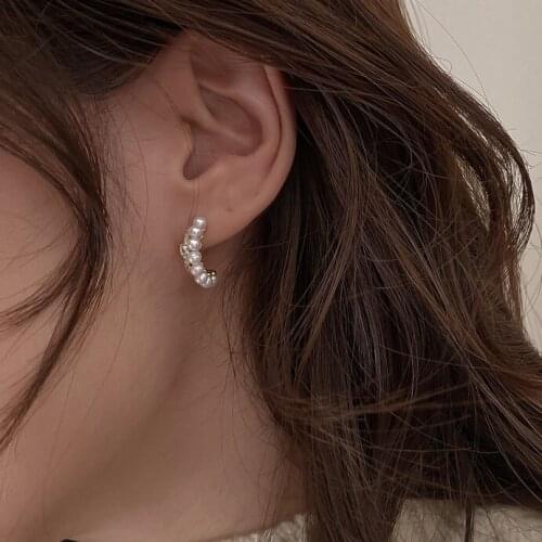 Cute Elegant Pearl Zircon Beads Bar Shape Piercing Gold Stud Earrings For Women Korean Ladies Fashion Ear Jewelry