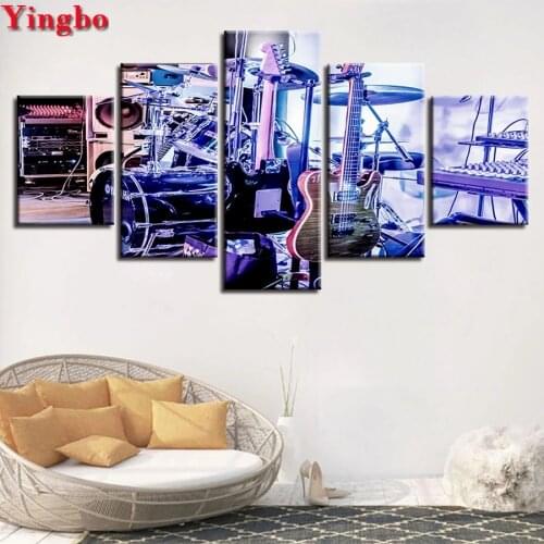Full Square/Round Drill DIY 5D Diamond Painting 5 Pieces Drum Kit Guitar Diamond Embroidery Mosaic Rhinestone decoration home