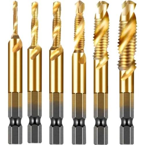 Thread Bits Kit 6 Pack High Speed Steel Combination Drill Tap Bit Set Hex Shank Thread Drill Accessory MAZI888