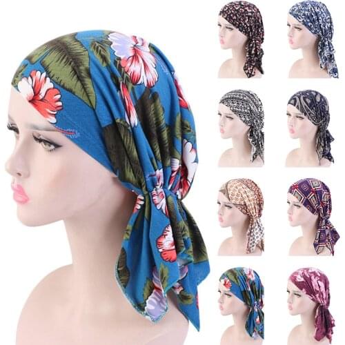 New Fashion Printed Flowers Women Inner Hijabs Cap Muslim Head Scarf Turban Bonnet Ready To Wear Ladies Wrap Under Hijab Caps