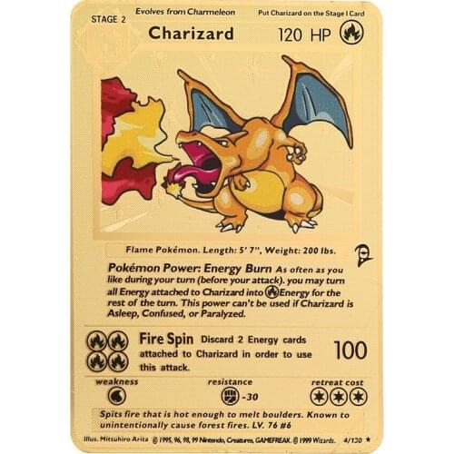 Pokemon Cards Gold Metal Card Pikachu Charizard Shadow Blastoise Anime Battle Action Figure Card Model Child Toy Gift