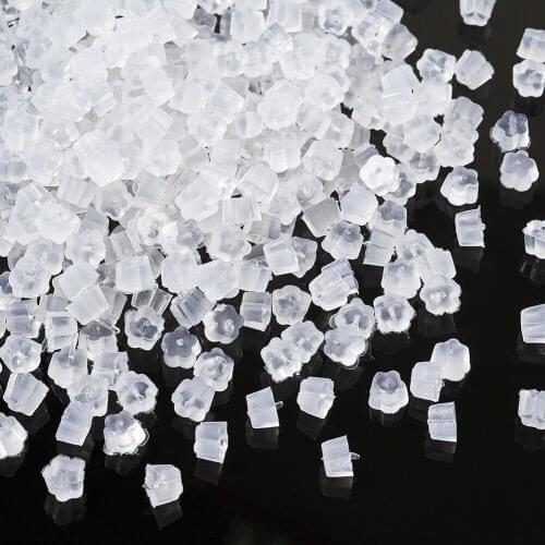 200pcs Clear Soft Plastic Earnuts Findings Earring Back Stopper Rubber Bullet Ear Wire Clutch Earring Safety Backs 4x3.5mm