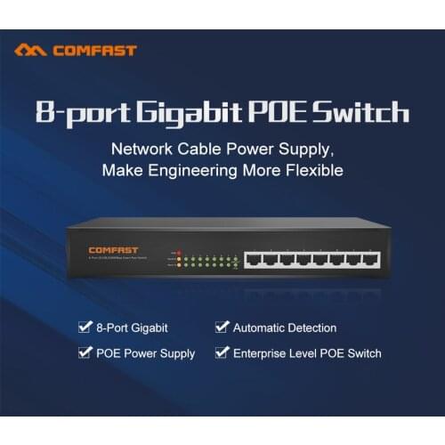 Network Switch Gigabit Switch ethernet 10 *10/100/1000Mbps RJ45Port 1000M 802.11af/at Switch Comfast SG181P 10 Port Gigabit POE