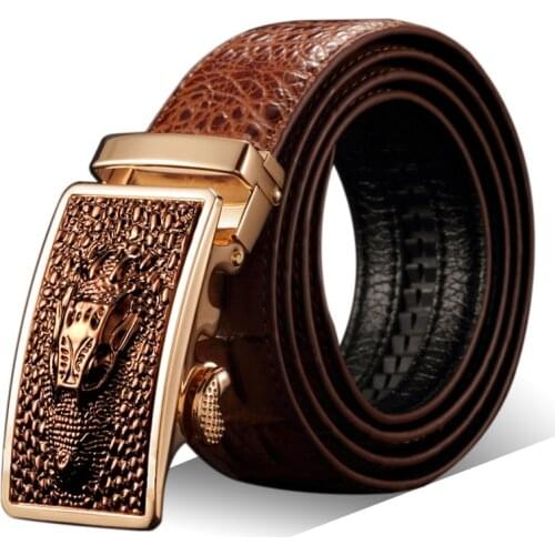 Crocodile leather texture belt man leather belt Automatic buckle Crocodile pattern mens belt