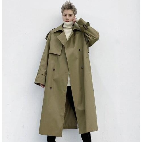 New Concise Style Fashion Classic Double Breasted Waistband Mens Long-Trench Autumn Casual Male Windbreaker Overcoat Streetwear