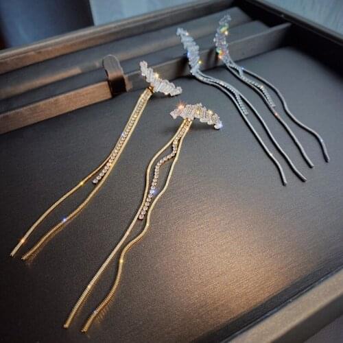 Shiny Rhinestone Zircon Dangle Earrings Korean Statement Long Tassel Earrings For Women 2021 New Fashion Wedding Jewelry