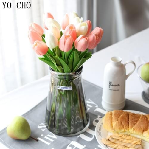 YO CHO 11PCS/LOT Tulips Artificial Flowers PU Flores Artificiales Para Decoracion Hogar Wedding Flowers Fake Flower 12 Colors