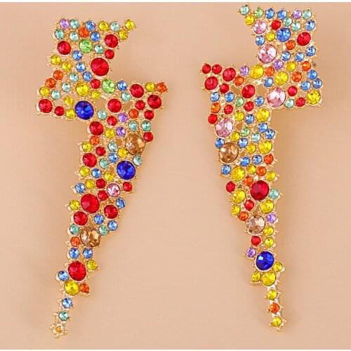 Juran New Arrival Creative Metal Multicolor Crystal Earrings Lightning Shape Elegant Earrings Fashion Jewelry Gift