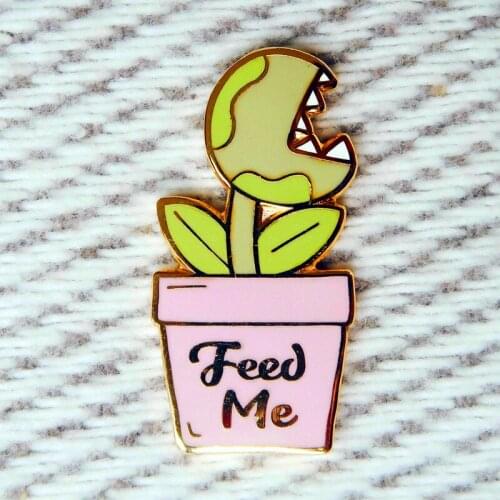 Funny Feed Me Venus Flytrap Potted Plants Brooch Pins Enamel Metal Badges Lapel Pin Brooches Jeans Fashion Jewelry Accessories