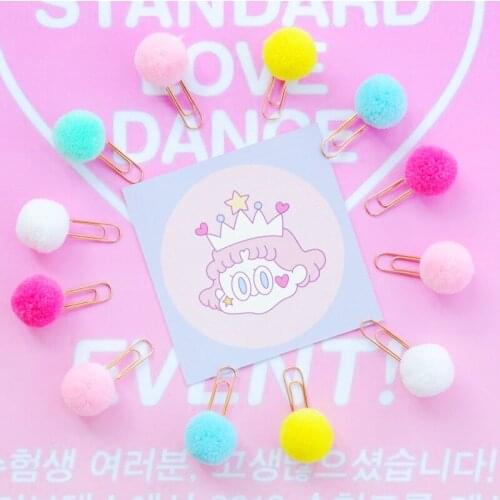 1000PCS Cute Hairball Rose Gold Paper Clip Paper Needle DIY Modelling Plush Ball Paper Clip Bookmark School Supplies Stationery