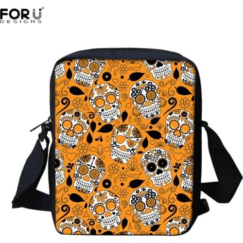 FORUDESIGNS Gothic Skulls Prints Small Womens Shoulder Messenger Bags Student School Mini Bookbag Pocket Satchel Bag Bolsa Lona