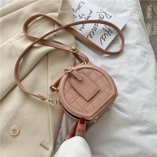 Round Stone Pattern Solid Color Simple PU Leather Crossbody Bags For Women 2021 Summer Travel Mini Shoulder Handbags