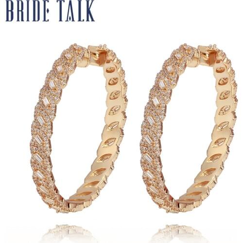 Bride Talk Charming Attractive Luxury Hoop Earring For Night Bar Party Women Circle Earrings Full Zircon Crystal Fashion Jewelry