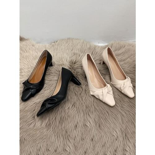 Womens shoes high heels 2021 spring new fashion shallow bow thick heel leather shoes professional shoes