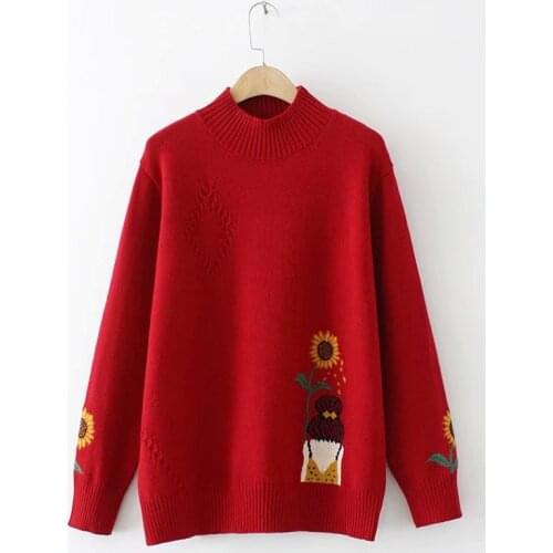 Plus size Cartoon women loose knitted sweaters 2021 new winter casual ladies pullovers sweater female tops red black Beige