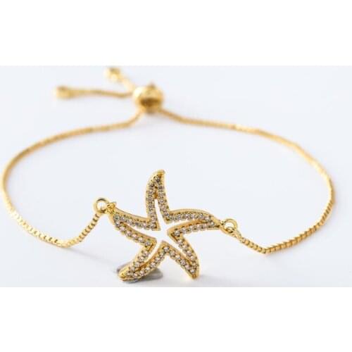 Gold silver Chain micro pave cz rope Cubic Zirconia adjusted Macrame bracelet Bangles starfish gh4 Charms Women