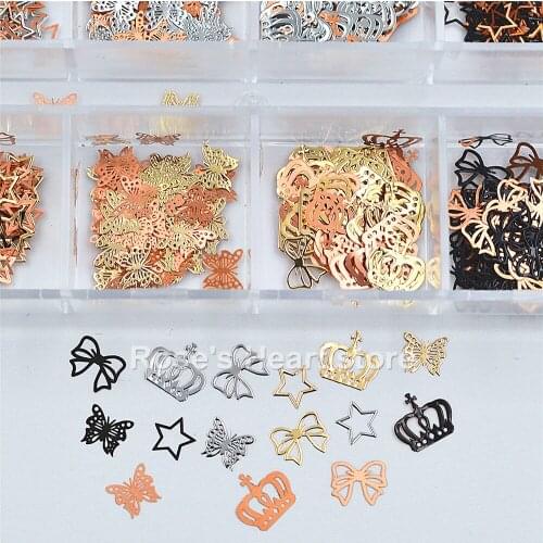 1Box mixed design Gold Silver black Slice Alloy Sequin decals 3D Nail art Decorations Manicure tools DIY Salon Gift