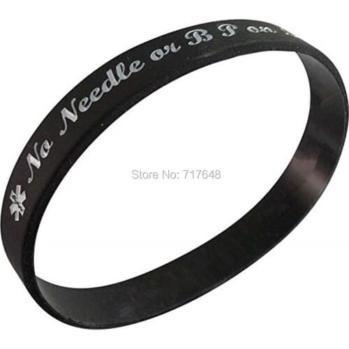 100pcs No Needle or BP on Right Arm Medical ID Alert wristband silicone bracelets free shipping by epacket A