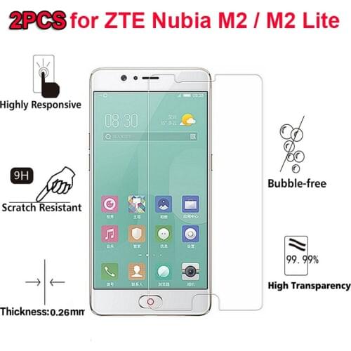 2 Pcs For ZTE Nubia M2 / M2 Lite Tempered Glass 9H 2.5D Premium Screen Protector Film For ZTE Nubia M2 / M2 Lite m2lite 5.5"