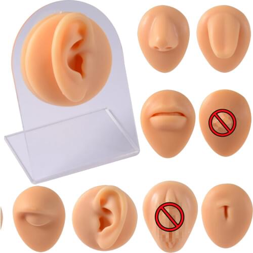9Pcs Mixed Soft Silicone Navel&Nose&Nipple&Tongue Model 1:1 For Acupuncture Human Jewelry Display Teaching Press Needle Tool