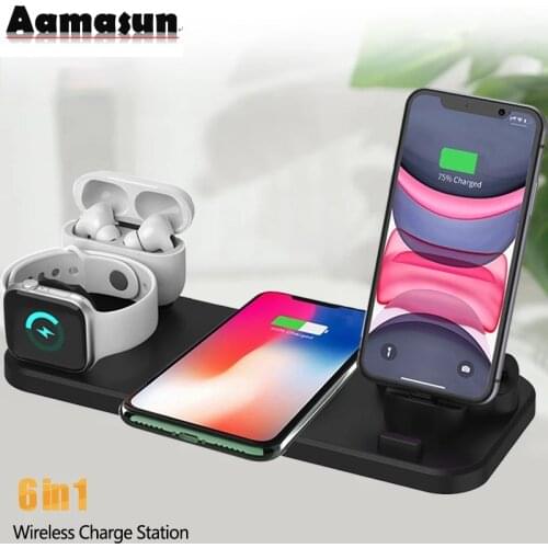 6 In 1 Qi Wireless Charger Dock Station for Iphone Airpods Micro USB Type C Stand Fast Charging for Apple Watch Charging Station