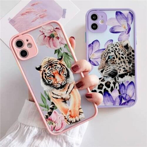 Hand Painted Flower Phone Case For iPhone 11 12 Pro MAX XR XS SE 20 X 7 8 6Plus Fashion Tiger Shockproof Hard Cover Matte Fundas
