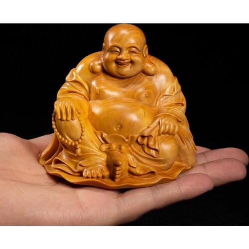 6/8cm Mini Laugh Buddha Wood Maitreya Small Figurines Wood Statue Collection Buddha Laughing Buddha Statue Home Decoration