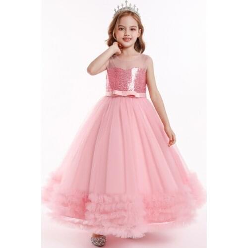 Children Sequined White Tutu Princess Birthday Party Prom Wedding Bridesmaid Evening Summer Dress Vestidos Girl Clothes 10 Years