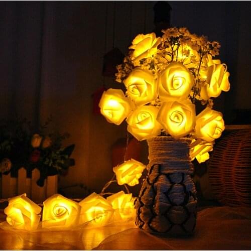 Battery Operated 1.5M 10led Rose Flower Garland New Year /Christmas Decor Holiday String Lights for Valentine Wedding Decoration