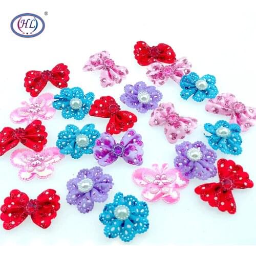 HL 50pcs Mixed Handmade Flowers Sewing Appliques For Wedding Headwear Decorations DIY Crafts