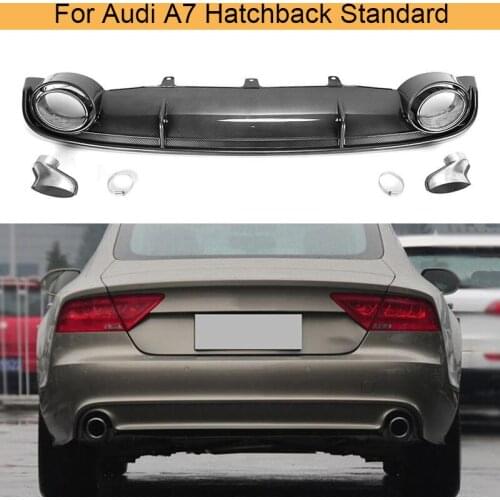 Carbon Fiber Look Rear Bumper Diffuser Lip Spoiler With Exhaust Tips for Audi A7 Standard Hatchback 4 Door 12-15 FRP Black