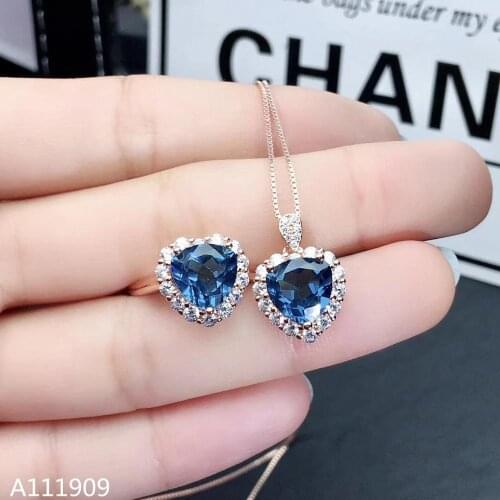 KJJEAXCMY boutique jewelry 925 sterling silver inlaid Natural Blue topaz ring pendant female suit support detection popular