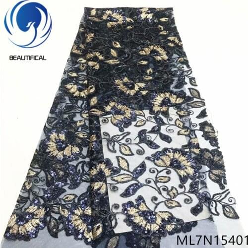 BEAUTIFICAL african lace fabrics for dress Fashion two-tone sequins embroidery tulle mesh lace fabric 5yards/lot ML7N154