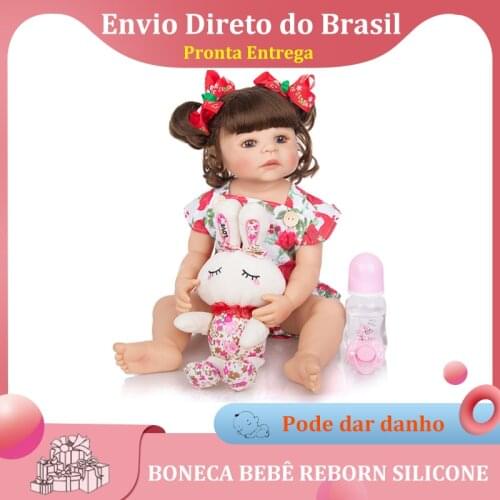 55cm Baby Reborn Doll 100% Silicone Curly Hair Brown Eyes Sent From Brazil