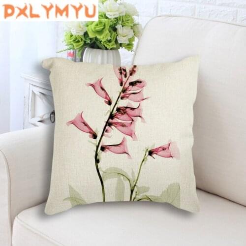 Square 18" Cotton Linen Decorative Cushions Tulips Flower Print Modern Throw Pillows Sofa Home Decor