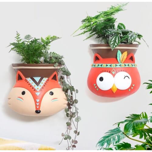 Cute forest small animal wall hanging flower pot Indian elephant fox olw deer home decoration plant pot Storage jar