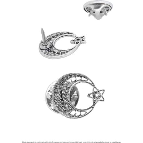 Silver the Moon the stars Filigree Male Badge Brooch Collar Needle 925 Sterling