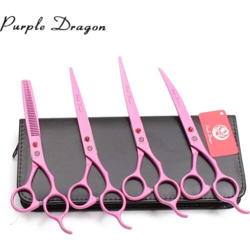 7" Purple Dragon Pink JP Stainless Dog Grooming Kit Cutting Shears Thinning Shears Up&Down Curved Scissors Pet Shears Set Z3100
